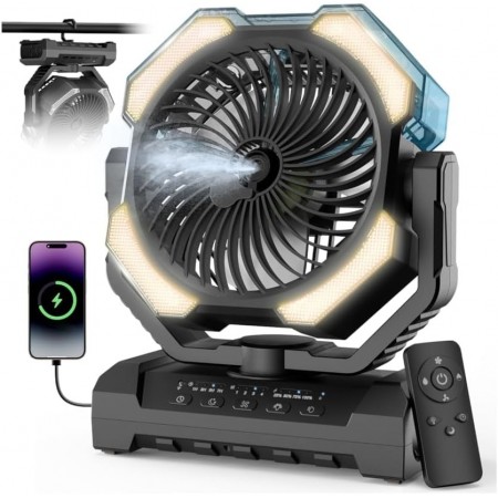 Camping Misting Fan – 24000mAh Portable Battery Powered Fans with 9oz Water Tank, Light, Hook – Rechargeable, 120H Cooling, Last 5H Mist, 4 Speed, Sleep Mode – Outdoor Gear, Travel Essentials Camping Misting Fan – 24000mAh Portable Battery Powered Fans with 9oz Water Tank, Light, Hook – Rechargeable, 120H Cooling, Last 5H Mist, 4 Speed, Sleep Mode – Outdoor Gear, Travel Essentials