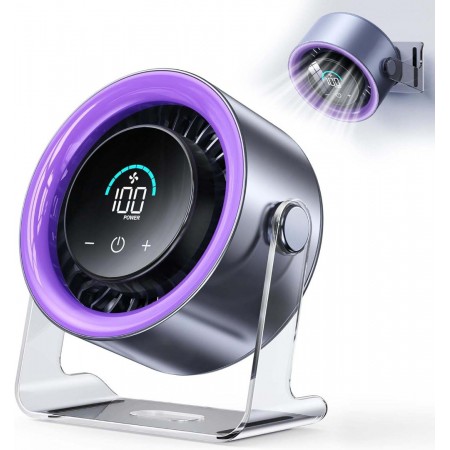 USB Desk Fan for Bedroom: 100 Speeds Digital Display Quiet Table Fan with Turbo Airflow, 120° Rotating Small Rechargeable Battery Desktop & Wall-Mounted Fans for Bedroom Home Office (Purple)