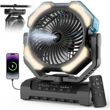 Camping Misting Fan – 24000mAh Portable Battery Powered Fans with 9oz Water Tank, Light, Hook – Rechargeable, 120H Cooling, Last 5H Mist, 4 Speed, Sleep Mode – Outdoor Gear, Travel Essentials