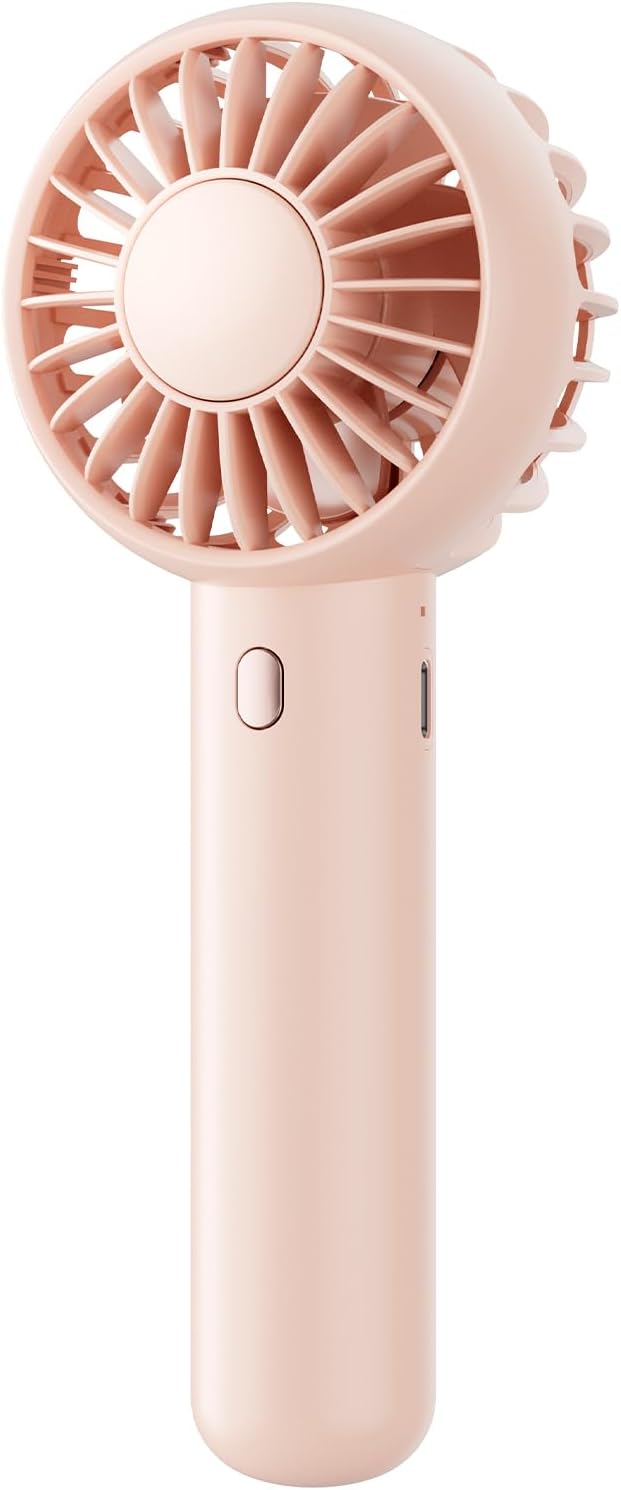 Mini Portable Fan, Small and Powerful, Cute Design 3 Speed Personal Handheld fan and Desktop with Base, Lightweight USB Rechargeable for Travel Lash Makeup Girl Women Summer Gift Pink
