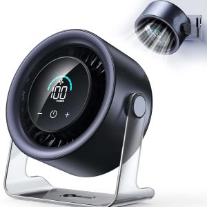 USB Desk Fan for Bedroom: 100 Speeds Digital Display Quiet Table Fan with Turbo Airflow, 120° Rotating Small Rechargeable Battery Desktop & Wall-Mounted Fans for Bedroom Home Office (Black)