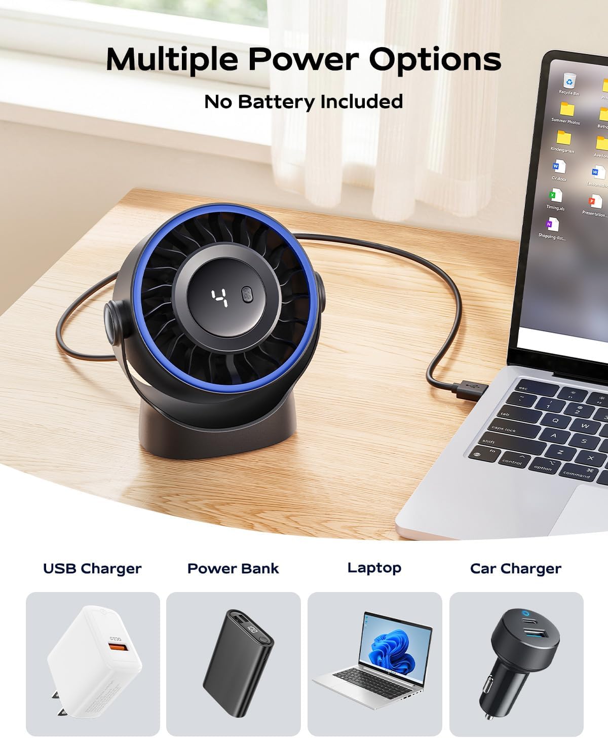 USB Small Desk Fan - 5 Inch Mini Personal Desktop Fan, 4 Speeds Cooling Strong Airflow, 360° Adjustable Tilt, Quiet Portable Table Fans for Bedroom, Home, Office, Travel & Cruise, Black - Image 4