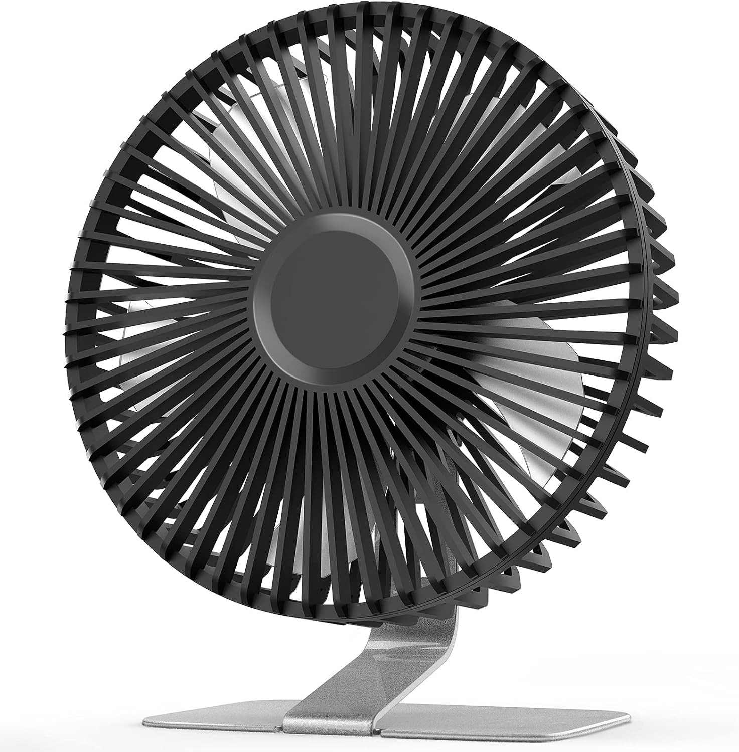 6 inch USB Small Desk Fan, 4 Speeds, Ultra-quiet, 90° Adjustment for Better Cooling, Portable Mini Powerful Desktop Table Fan, Mini Personal Fan for Home Office, Metal Base, Silver