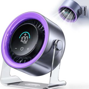 USB Desk Fan for Bedroom: 100 Speeds Digital Display Quiet Table Fan with Turbo Airflow, 120° Rotating Small Rechargeable Battery Desktop & Wall-Mounted Fans for Bedroom Home Office (Purple)