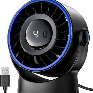 USB Small Desk Fan - 5 Inch Mini Personal Desktop Fan, 4 Speeds Cooling Strong Airflow, 360° Adjustable Tilt, Quiet Portable Table Fans for Bedroom, Home, Office, Travel & Cruise, Black