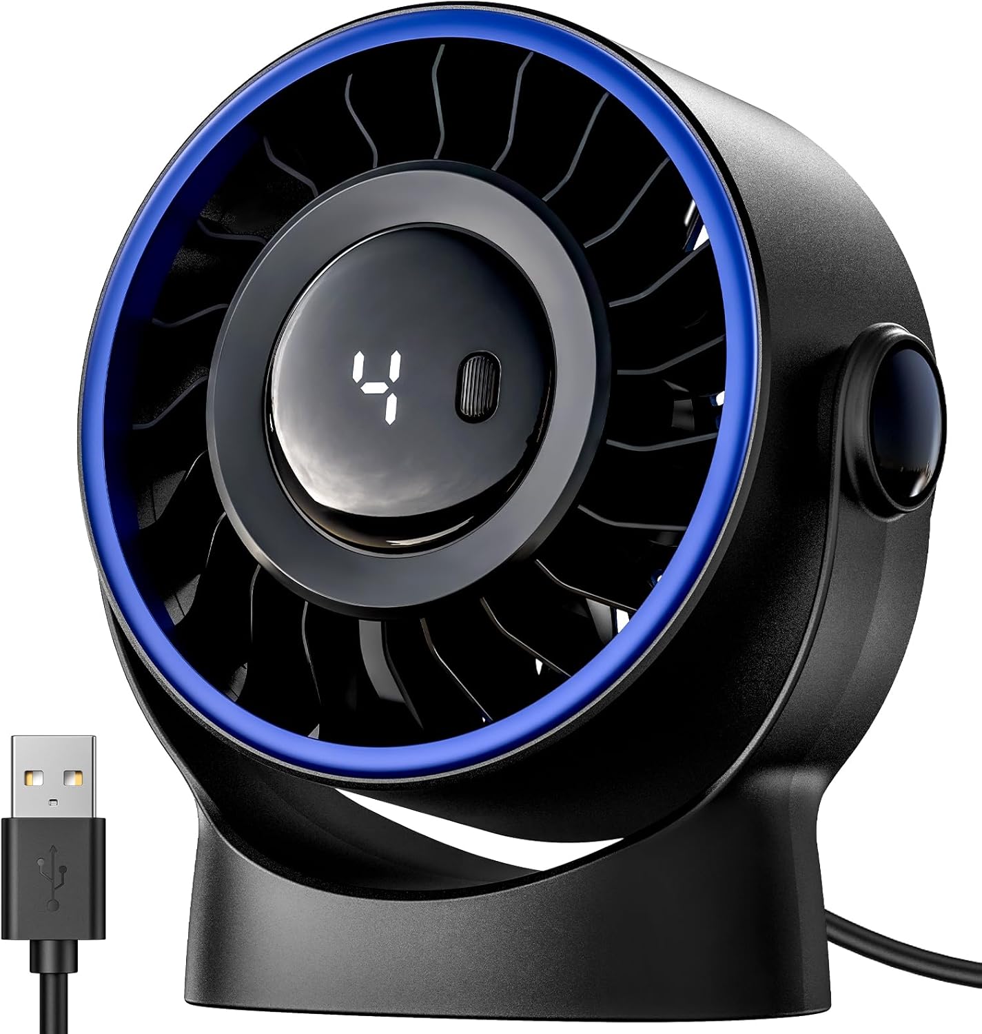 USB Small Desk Fan - 5 Inch Mini Personal Desktop Fan, 4 Speeds Cooling Strong Airflow, 360° Adjustable Tilt, Quiet Portable Table Fans for Bedroom, Home, Office, Travel & Cruise, Black