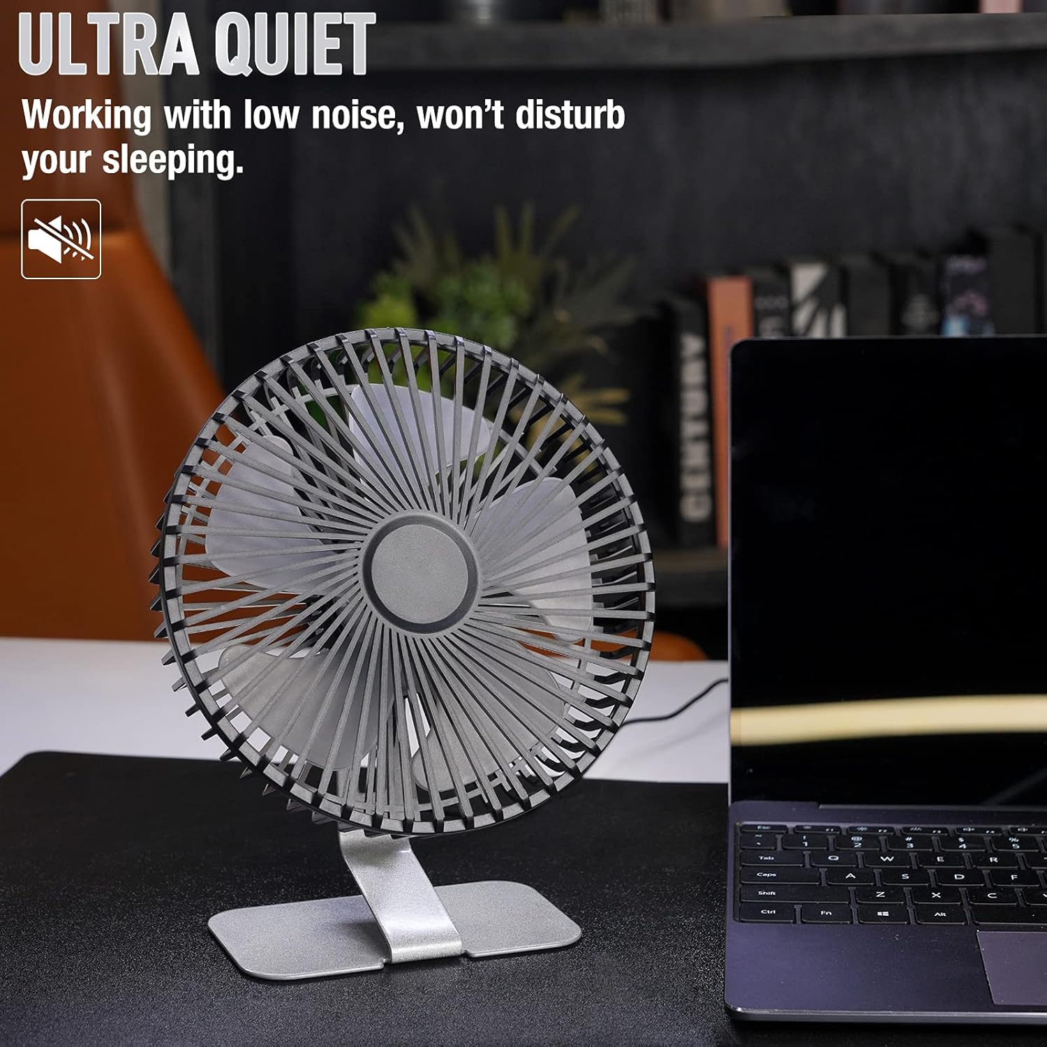 6 inch USB Small Desk Fan, 4 Speeds, Ultra-quiet, 90° Adjustment for Better Cooling, Portable Mini Powerful Desktop Table Fan, Mini Personal Fan for Home Office, Metal Base, Silver - Image 2
